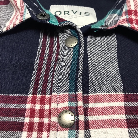 Orvis Red and Blue Plaid Flannel Shirt Jacket Size Large Fleece Lined Outdoor - Picture 4 of 13